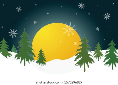 landscape with fir trees, vector illustration. Winter