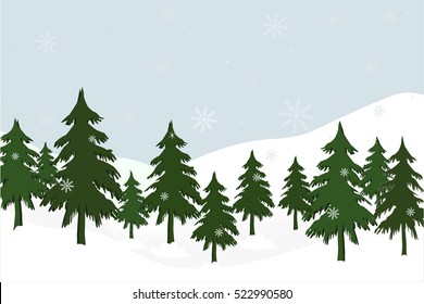 landscape with fir trees, vector illustration