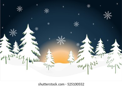landscape with fir trees, vector illustration