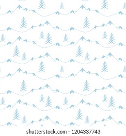  Landscape with Fir-trees and Mountains. Vector Seamless pattern. Stripy motif.