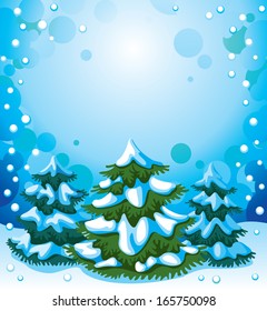Landscape with fir-trees and snowfall, as a  background