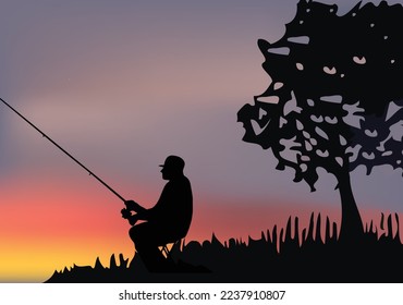 Landscape with fisherman with its prey by the lake-