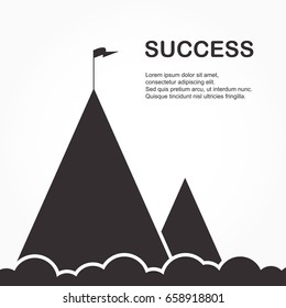 Landscape with flag on the mountain. Vector illustration.