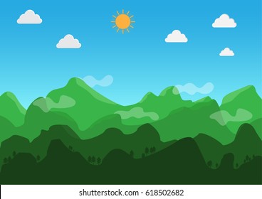 Landscape flat design. During the day, The weather is clear. Vector. Illustration.