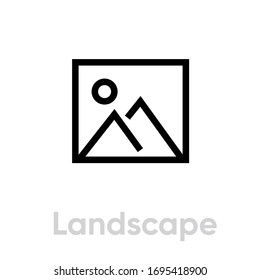 Landscape flat icon. Editable Vector Outline. Badge scenery frame isolated for website and application. Single Pictogram.