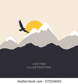 Landscape flat illustration with mountain and eagle