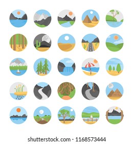 Landscape Flat Vector Icons Set