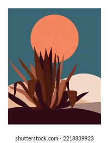 Landscape with a floral element at night. Vector illustration