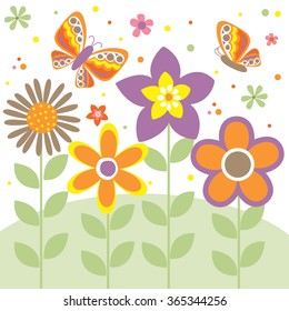 Landscape Floral with Spring Flower and Butterfly illustration