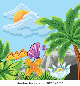 landscape flower butterfly tree leaf