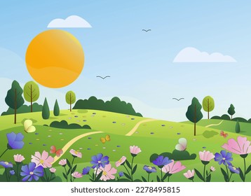 Blue Vector and flowers