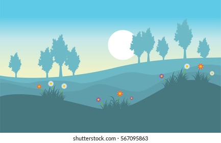 Landscape of flower spring on the hill vector
