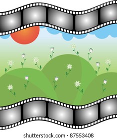 landscape with flowers and a film