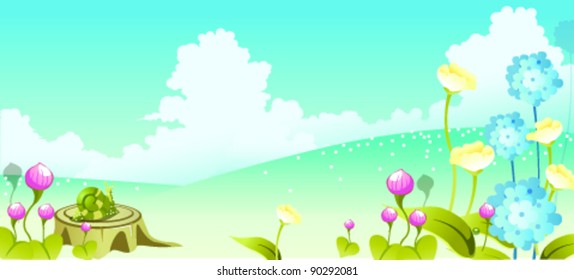 Landscape with flowers and sky