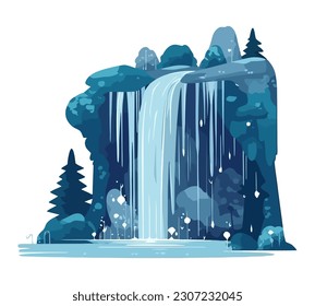 landscape flowing river and forest, isolated