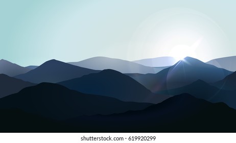 Landscape fog in the blue mountains vector illustration