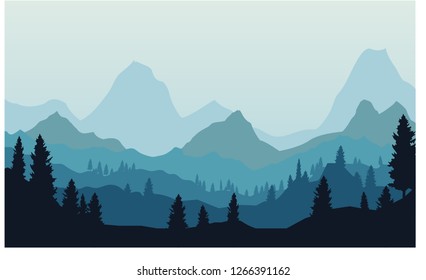 A landscape of a foggy morning mountain line. Inspired by the incredible scenery of the United States Pacific Northwest.