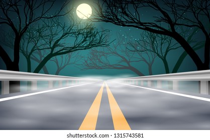 landscape of foggy road in the night