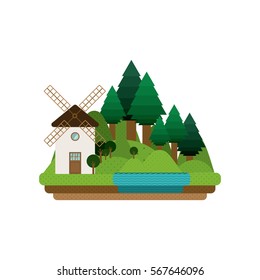 landscape forest background with windmill design