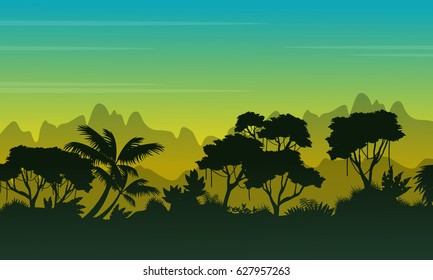 Landscape of forest at morning silhouette