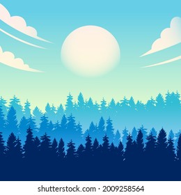 paisaje de bosque y montaña de fondo.