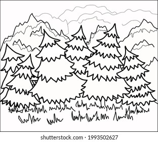 Landscape with forest and mountains. it can be used for coloring book