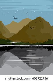 Landscape with forest and mountains. Vector illustration

