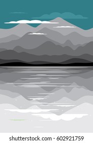 Landscape with forest and mountains. Vector illustration

