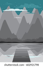 Landscape with forest and mountains. Vector illustration

