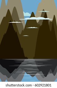 Landscape with forest and mountains. Vector illustration


