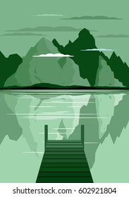 Landscape with forest and mountains. Vector illustration

