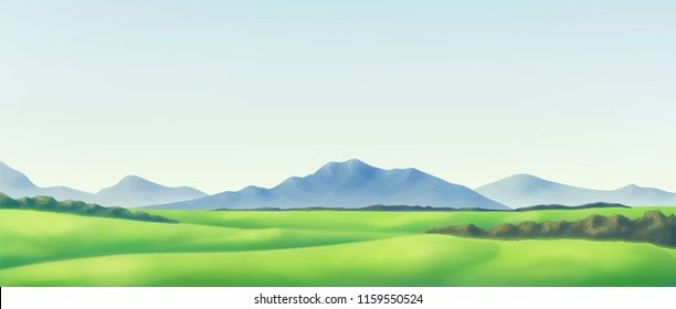 Landscape with forest and mounts. Vector background. 
