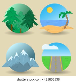 Landscape Forest Park Blue Sky Circle Concept Logo Flat Vector Illustration