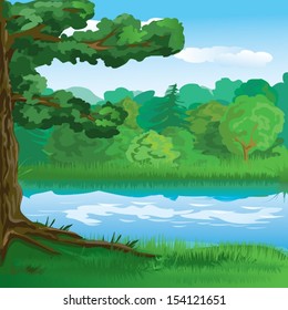 Landscape Forest River Stock Vector (Royalty Free) 154121651 | Shutterstock
