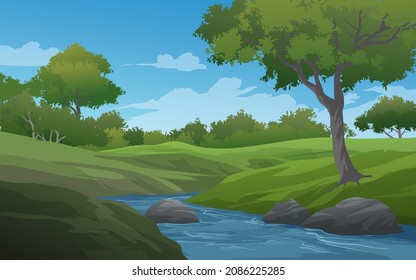 Landscape of forest and river in countryside