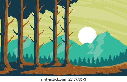 landscape forest sunny day and hills