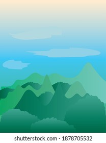landscape forest trees and mountians green nature image vector illustration