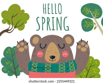 Concepto de naturaleza de la cartografía de árboles de flores de los vectores de los bosques de paisaje. Ilustración gráfica del diseño del vector
