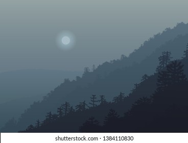 landscape with forests and mountains