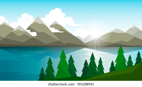 Landscape Forests Mountains Lake Stock Vector (Royalty Free) 391208941