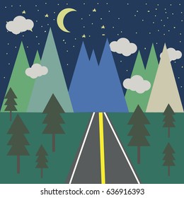 The landscape of forests, mountains and roads.