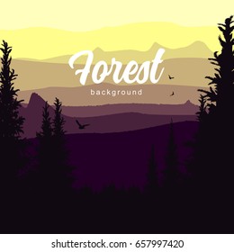The landscape of forests and mountains. Vector illustration.