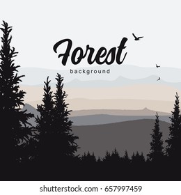 The landscape of forests and mountains. Vector illustration.