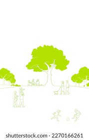 Landscape of fresh green park and people