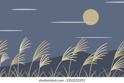 Landscape with full moon and pampas grass