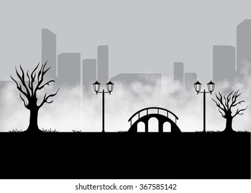 Landscape for game.Background for game. Black and white background.Seamless cartoon landscape. vector unending background.