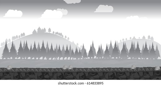 Landscape for game.Background for game. Black and white background.cartoon landscape