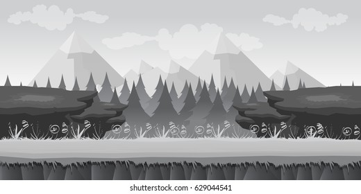 Landscape for game.Background for game. Black and white background.cartoon landscape