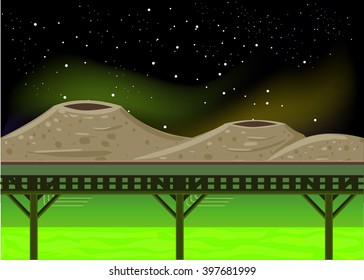 Landscape for game.Background for game. Seamless cartoon landscape. vector unending background.Fantasy Alien Planet Desert Landscape alien planet landscape background magma river and stars
