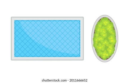 Landscape and Garden Design Elements with Pool or Pond with Blue Water Above View Vector Set